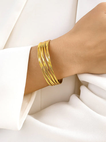 Rubans Voguish 18K Gold-Plated Stainless Steel Tarnish-Free Waterproof Open Cuff Bracelet