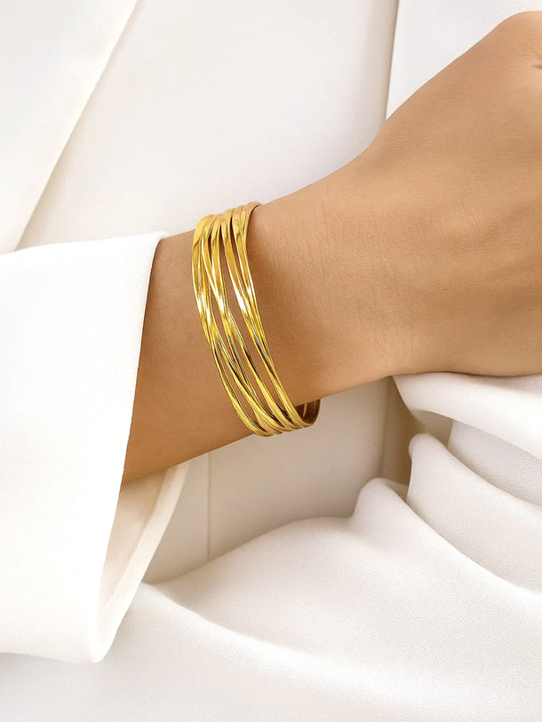 Rubans Voguish 18K Gold-Plated Stainless Steel Tarnish-Free Waterproof Open Cuff Bracelet