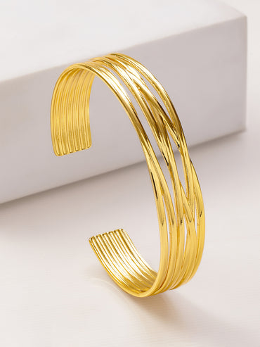 Rubans Voguish 18K Gold-Plated Stainless Steel Tarnish-Free Waterproof Open Cuff Bracelet