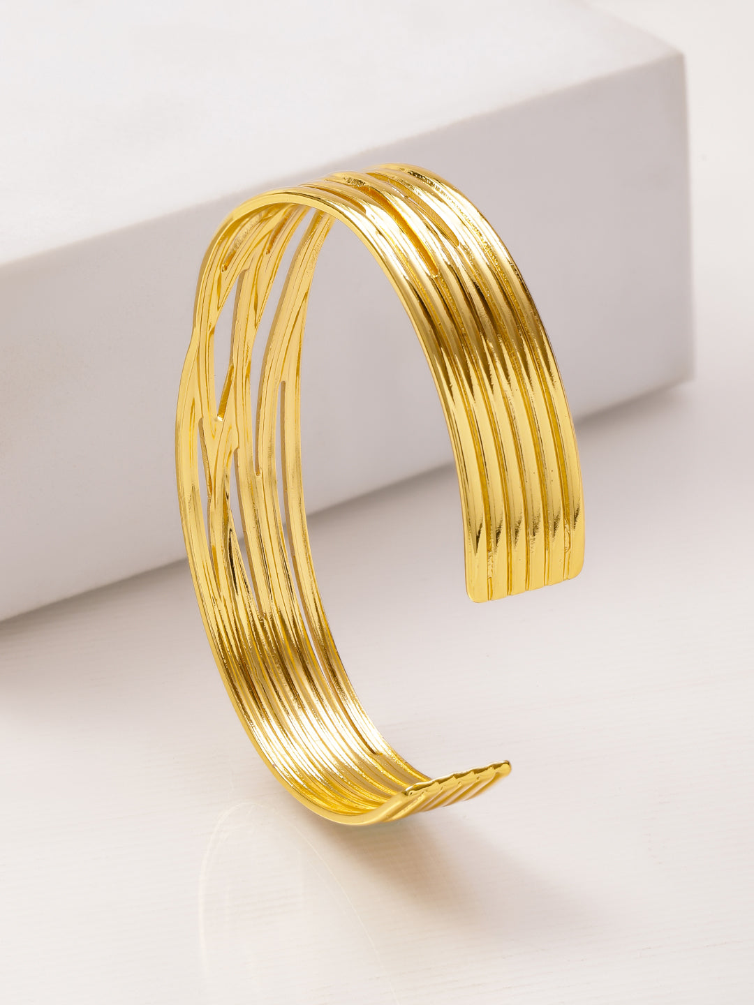 Rubans Voguish 18K Gold-Plated Stainless Steel Tarnish-Free Waterproof Open Cuff Bracelet