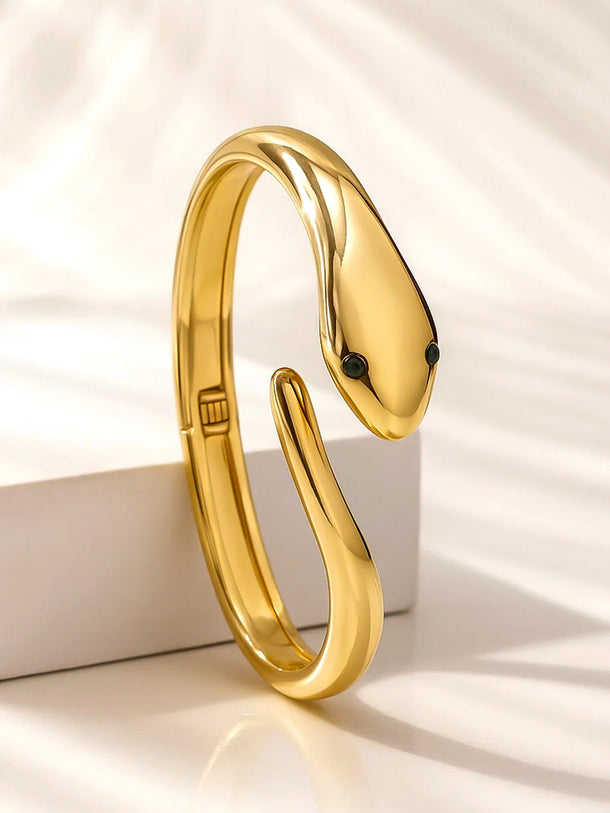 Rubans 22K Gold-Plated Snake Design Black Stone Eyes Bracelet | Bold Statement Jewelry