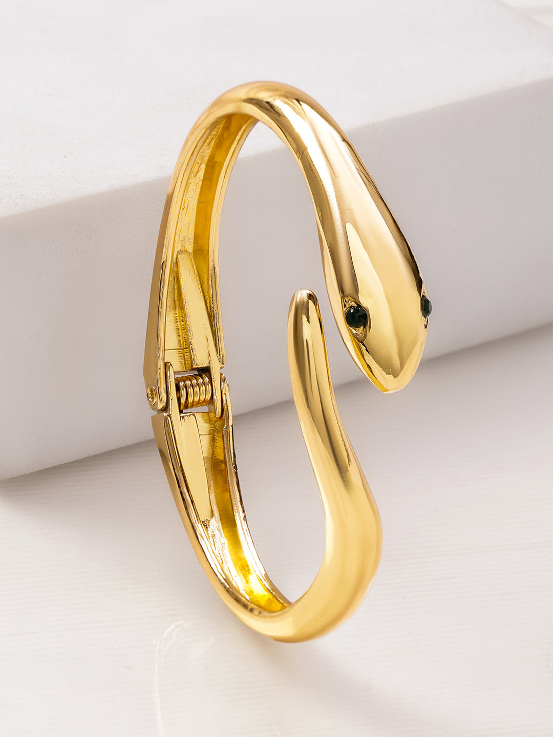 Rubans 22K Gold-Plated Snake Design Black Stone Eyes Bracelet | Bold Statement Jewelry