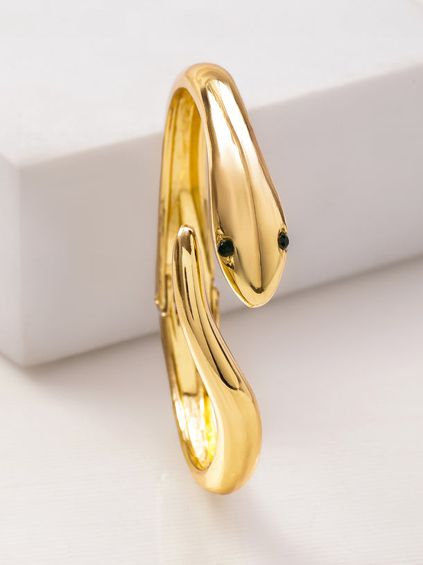 Rubans 22K Gold-Plated Snake Design Black Stone Eyes Bracelet | Bold Statement Jewelry