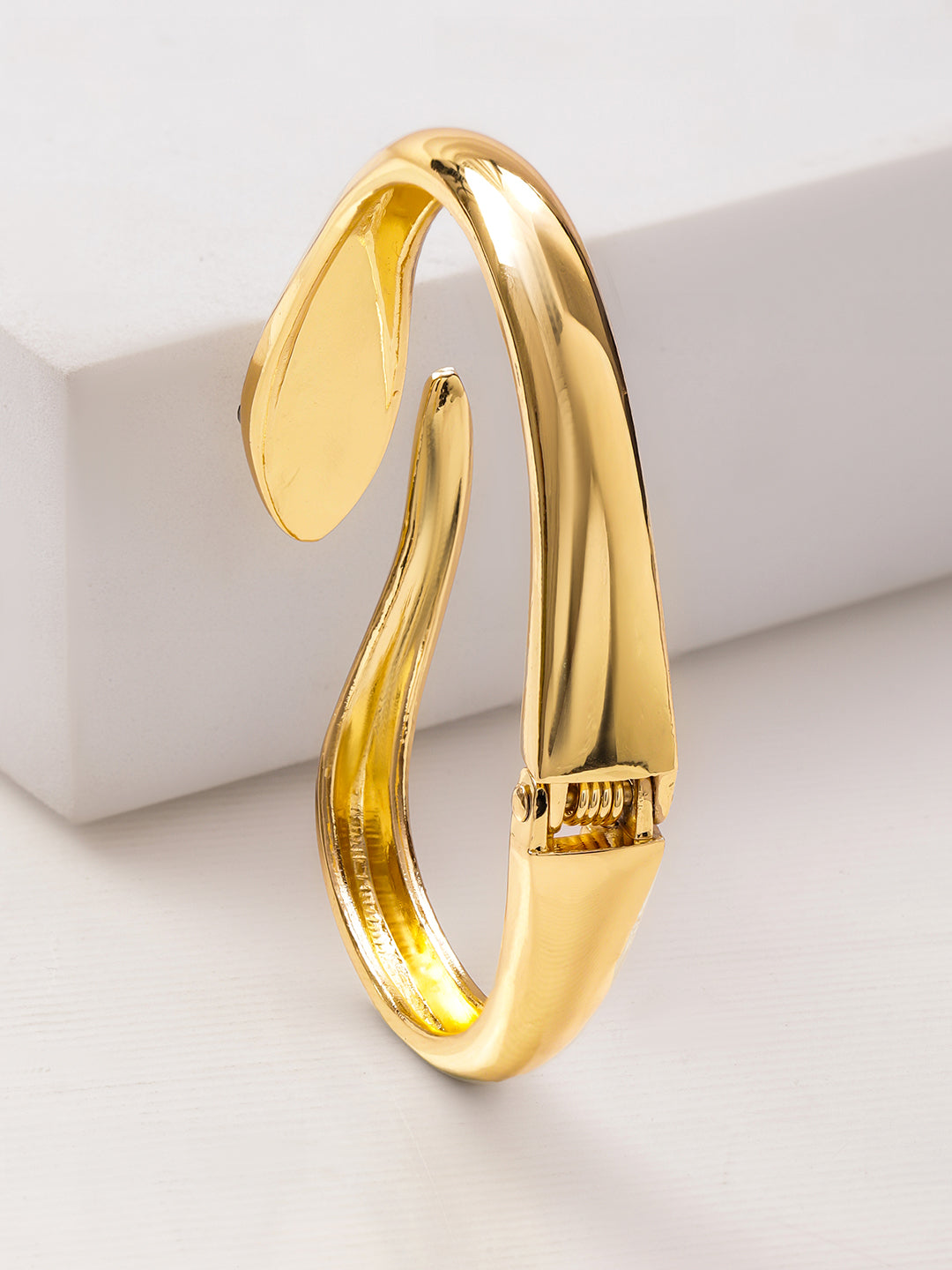 Rubans 22K Gold-Plated Snake Design Black Stone Eyes Bracelet | Bold Statement Jewelry