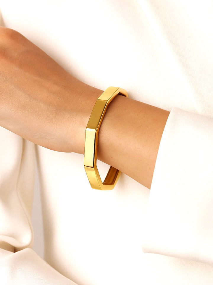 Rubans 22K Gold-Plated Brass Octagon Geometric Bold Statement Bangle Bracelet