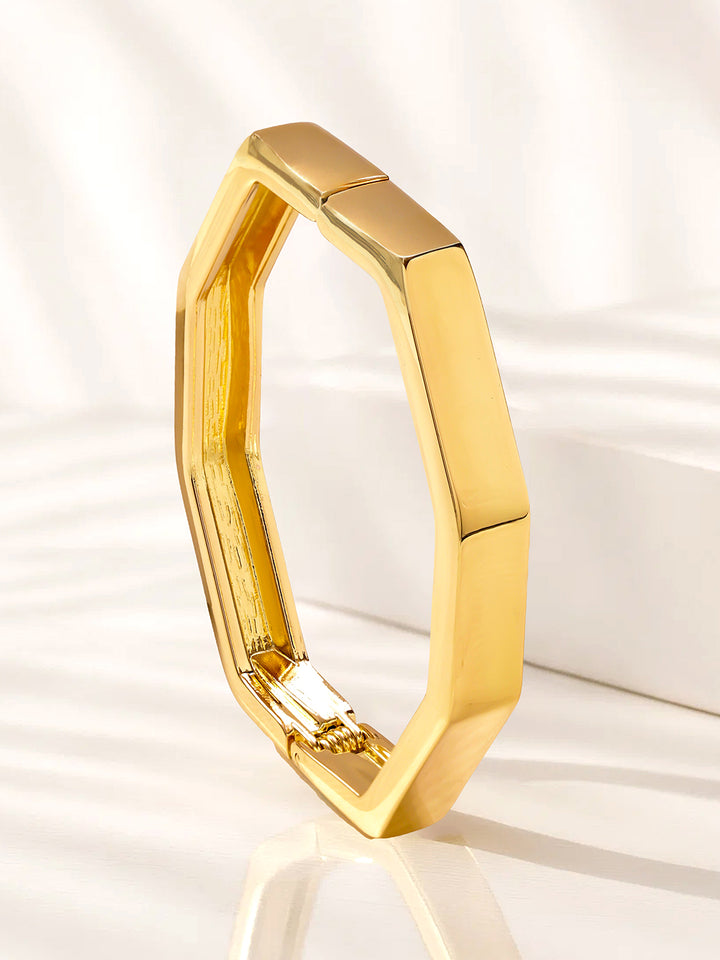 Rubans 22K Gold-Plated Brass Octagon Geometric Bold Statement Bangle Bracelet