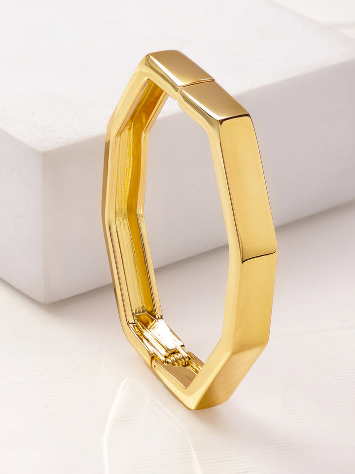 Rubans 22K Gold-Plated Brass Octagon Geometric Bold Statement Bangle Bracelet