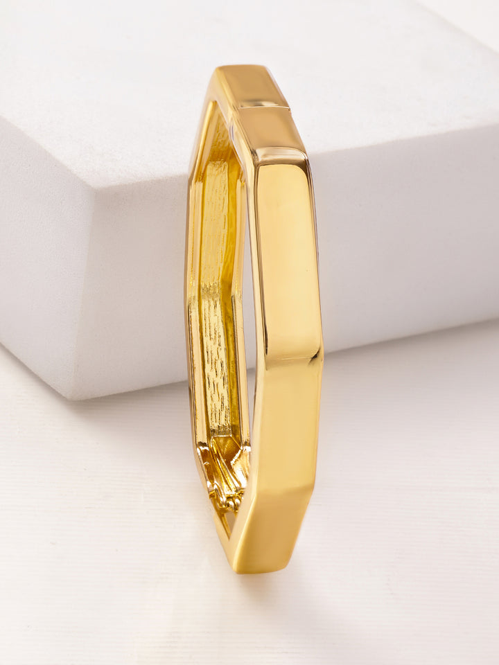Rubans 22K Gold-Plated Brass Octagon Geometric Bold Statement Bangle Bracelet