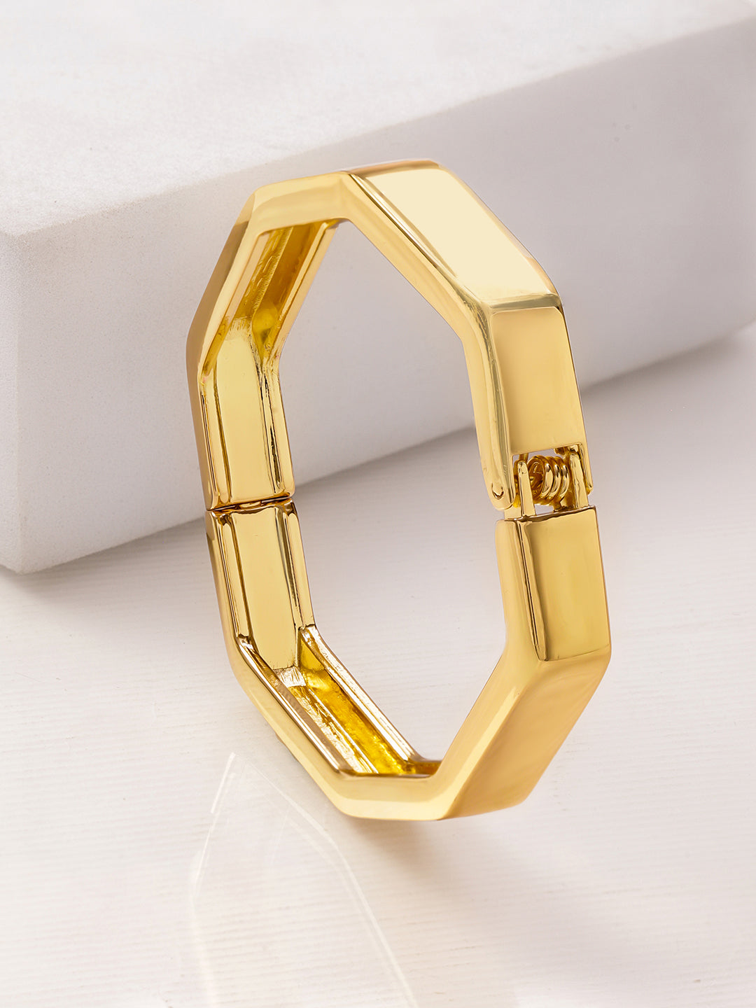 Rubans 22K Gold-Plated Brass Octagon Geometric Bold Statement Bangle Bracelet