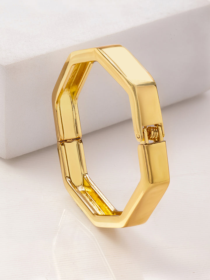 Rubans 22K Gold-Plated Brass Octagon Geometric Bold Statement Bangle Bracelet
