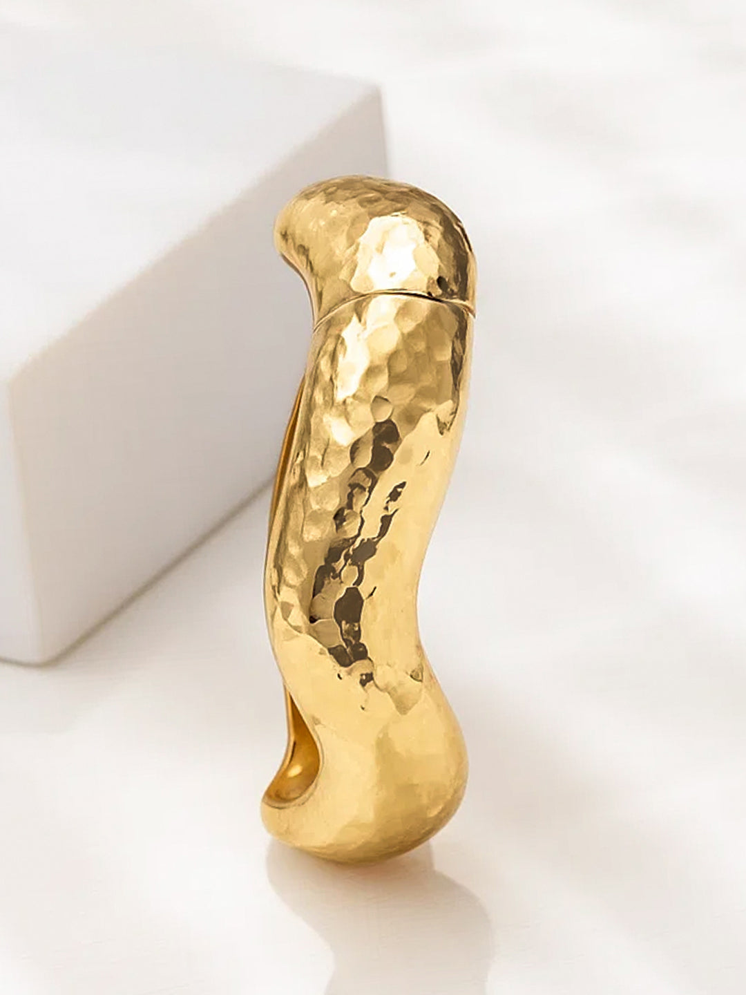 Rubans Voguish 22K Gold-Plated Brass Hammered Textured Wavy Finish Bold Statement Bracelet