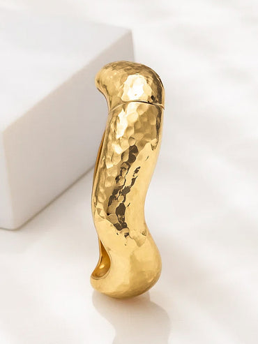 Wavy Textured Bold Statement Gold Bracelet