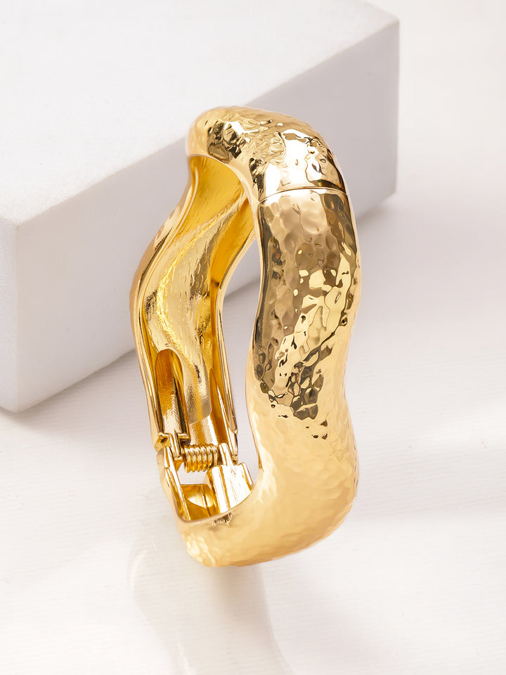 Rubans Voguish 22K Gold-Plated Brass Hammered Textured Wavy Finish Bold Statement Bracelet