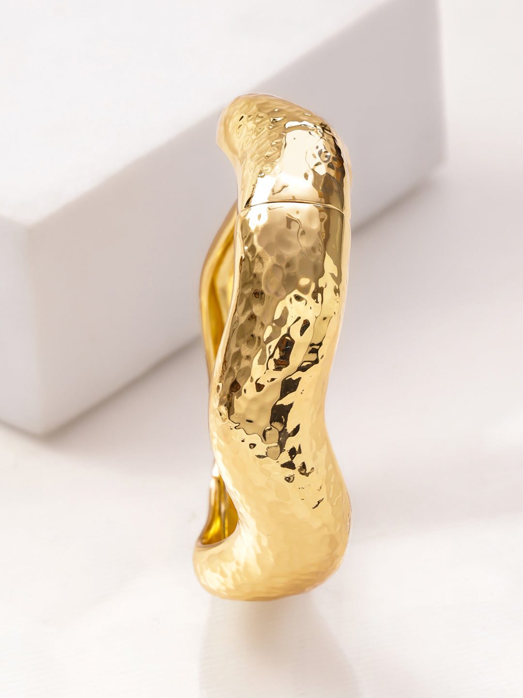 Rubans Voguish 22K Gold-Plated Brass Hammered Textured Wavy Finish Bold Statement Bracelet