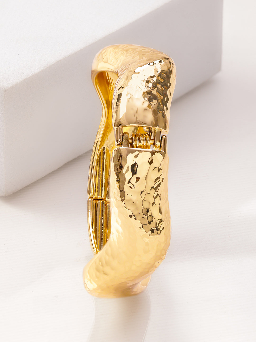 Rubans Voguish 22K Gold-Plated Brass Hammered Textured Wavy Finish Bold Statement Bracelet