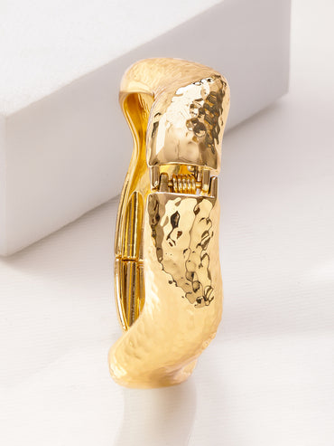 Wavy Textured Bold Statement Gold Bracelet