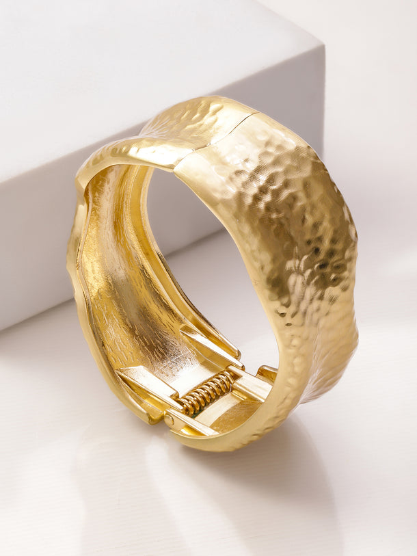 Gold Toned Sculpted Hammered Statement Bracelet