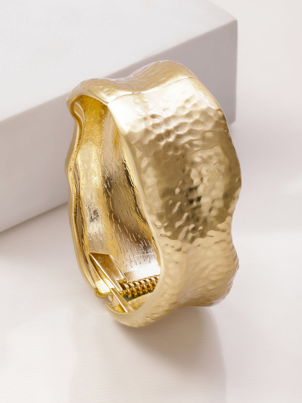 Gold Toned Sculpted Hammered Statement Bracelet