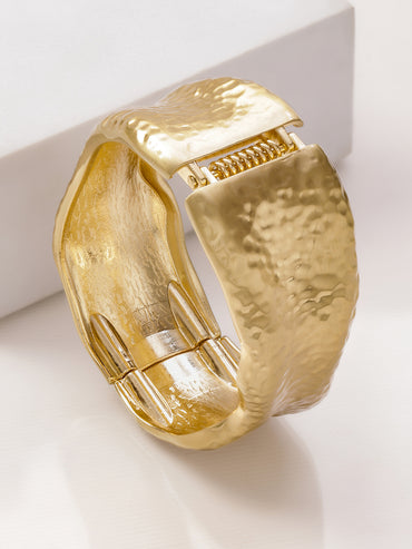 Gold Toned Sculpted Hammered Statement Bracelet