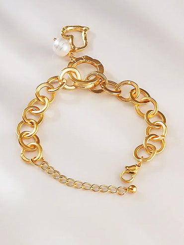 Rubans Voguish 18K Gold-Plated Stainless Steel Tarnish-Free Waterproof Heart Pearl Bracelet