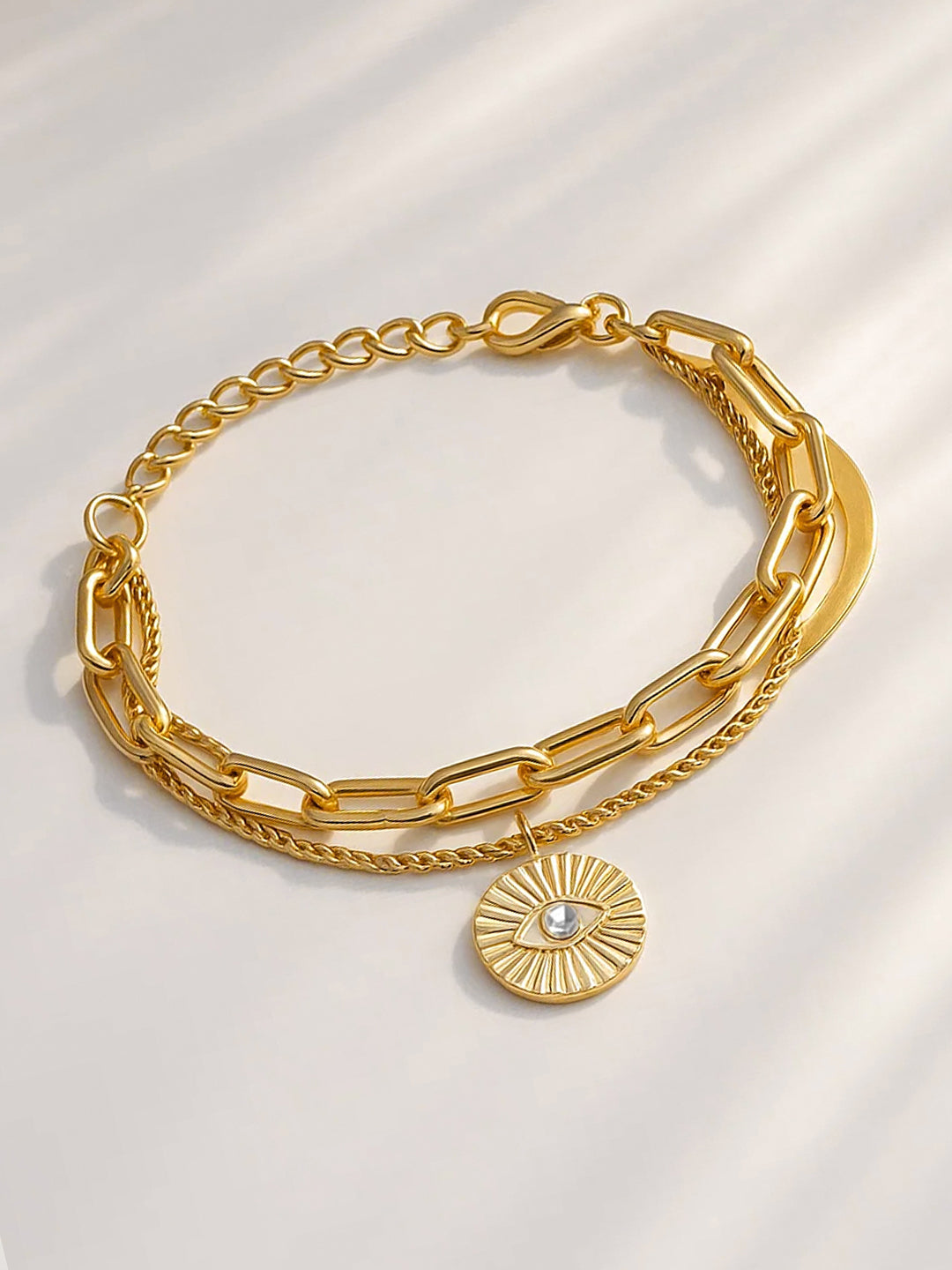 Rubans Voguish 18K Gold-Plated Stainless Steel Tarnish-Free Waterproof Heart Charm Bracelet