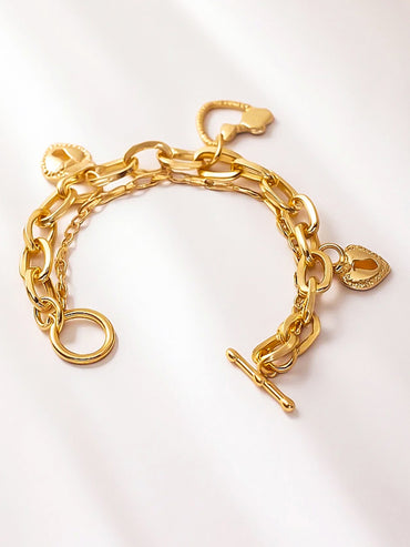 Rubans Voguish 18K Gold-Plated Stainless Steel Tarnish-Free Waterproof Heart Charm Bracelet