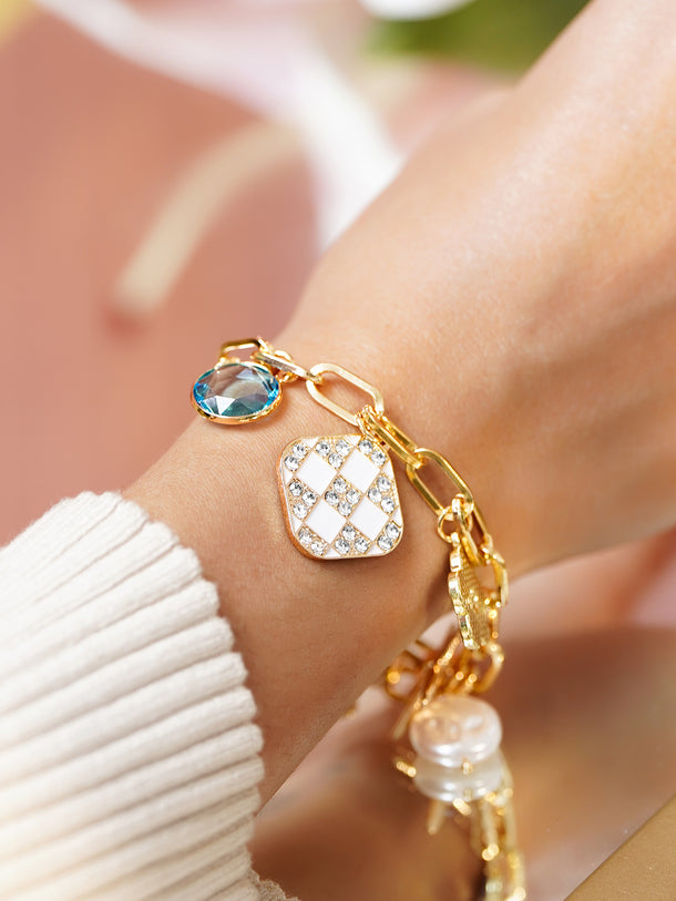 Rubans Voguish 18K Gold-Plated Stainless Steel Tarnish-Free Waterproof Multi-Charm Bracelet