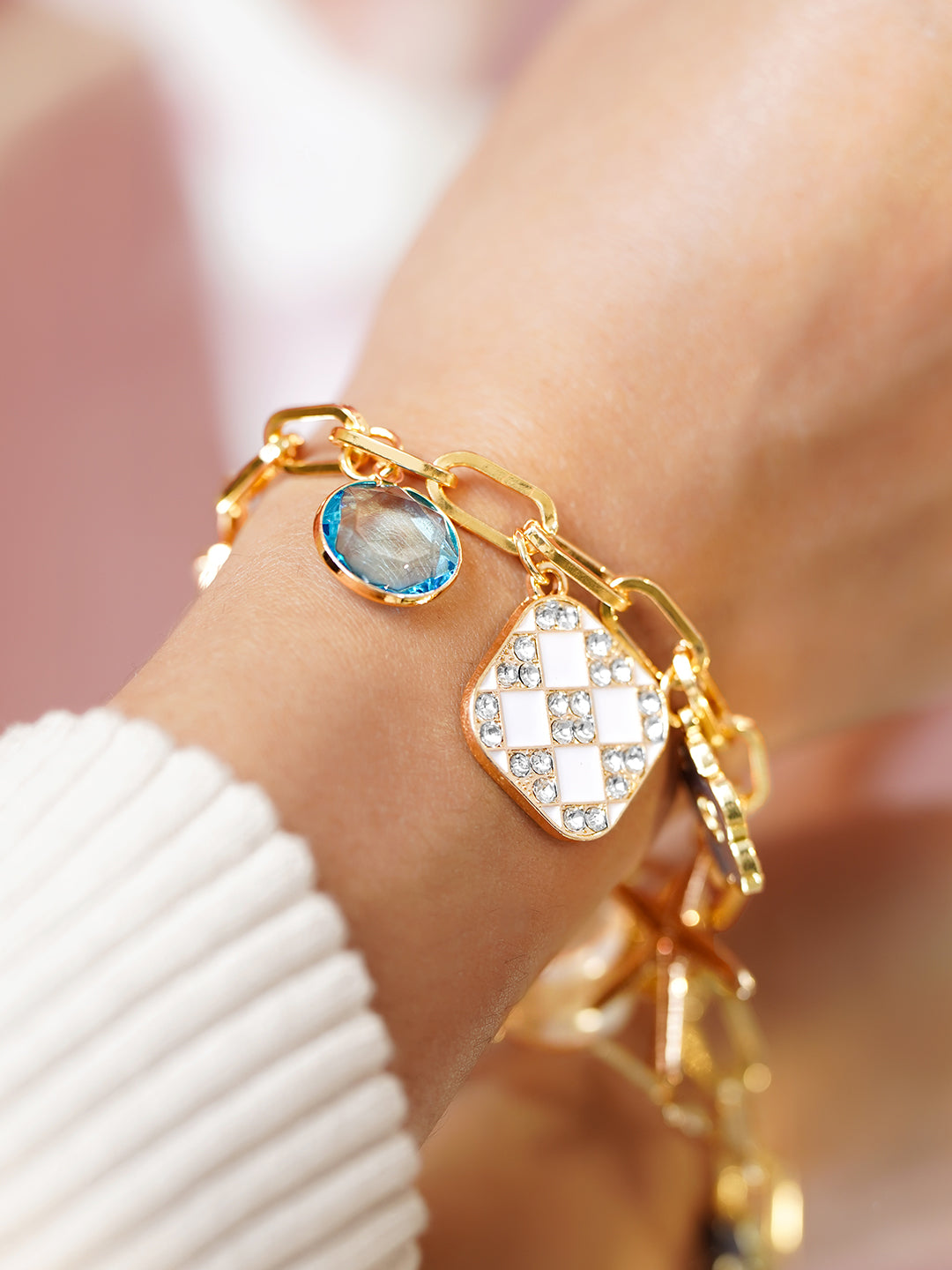 Rubans Voguish 18K Gold-Plated Stainless Steel Tarnish-Free Waterproof Multi-Charm Bracelet