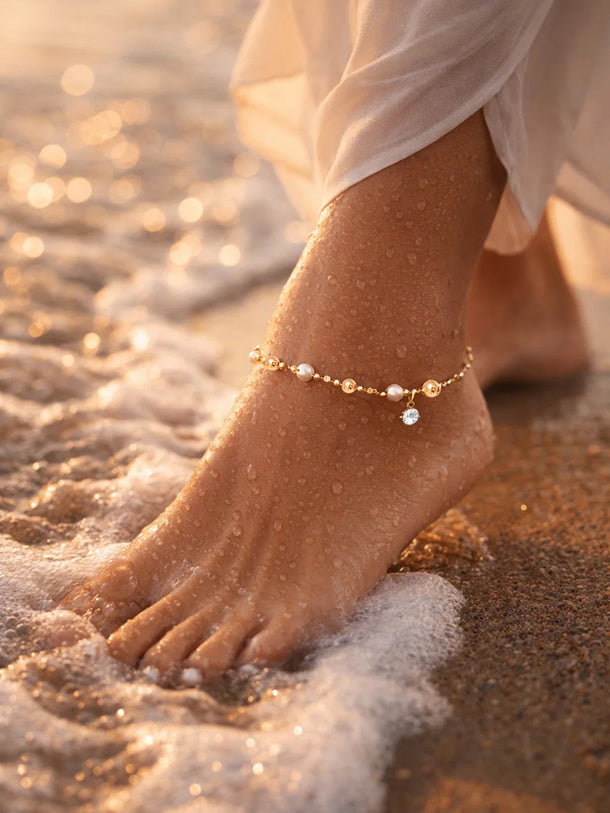 Demi Fine 18K Gold Plated Pearl Beaded Anklet | Anti Tarnish