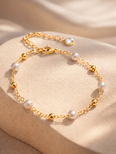 Demi Fine 18K Gold Plated Pearl Beaded Anklet | Anti Tarnish