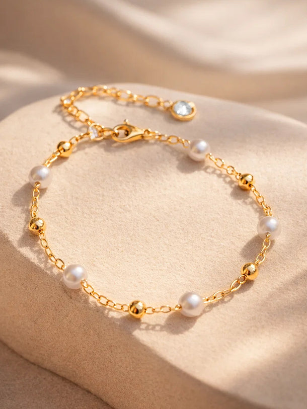 Demi Fine 18K Gold Plated Pearl Beaded Anklet | Anti Tarnish