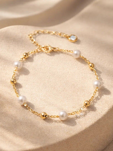 Demi Fine 18K Gold Plated Pearl Beaded Anklet | Anti Tarnish