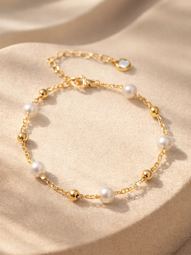 Demi Fine 18K Gold Plated Pearl Beaded Anklet | Anti Tarnish