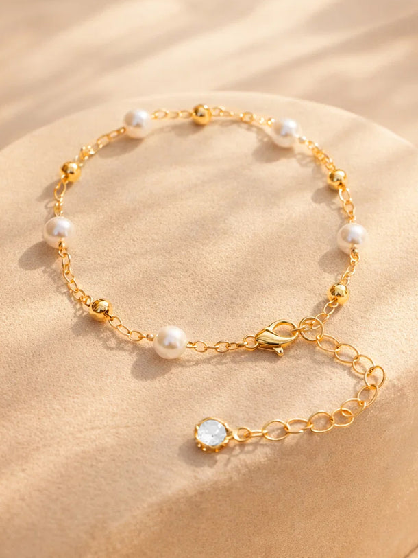 Demi Fine 18K Gold Plated Pearl Beaded Anklet | Anti Tarnish