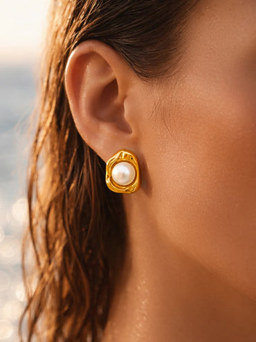 Demi Fine 18K Gold Plated Pearl Centered Stud Earrings | Anti Tarnish