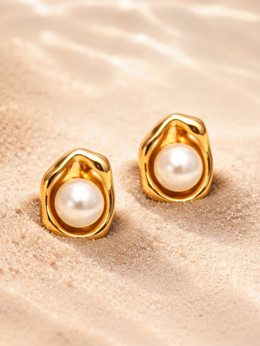 Demi Fine 18K Gold Plated Pearl Centered Stud Earrings | Anti Tarnish