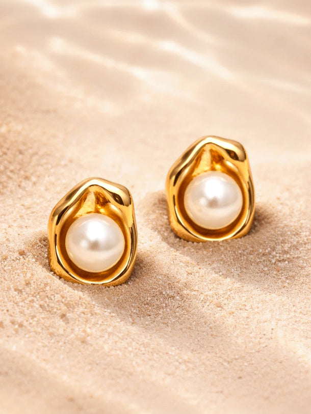Demi Fine 18K Gold Plated Pearl Centered Stud Earrings | Anti Tarnish