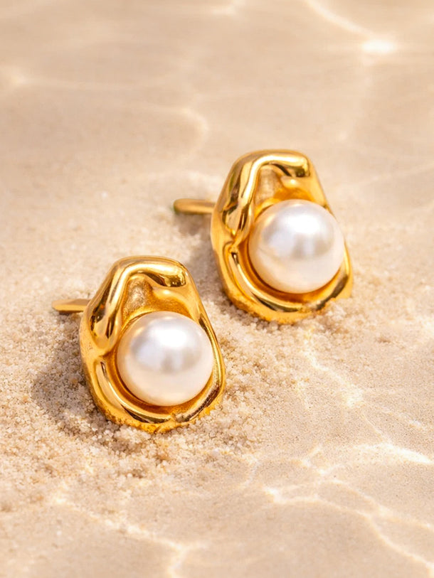 Demi Fine 18K Gold Plated Pearl Centered Stud Earrings | Anti Tarnish