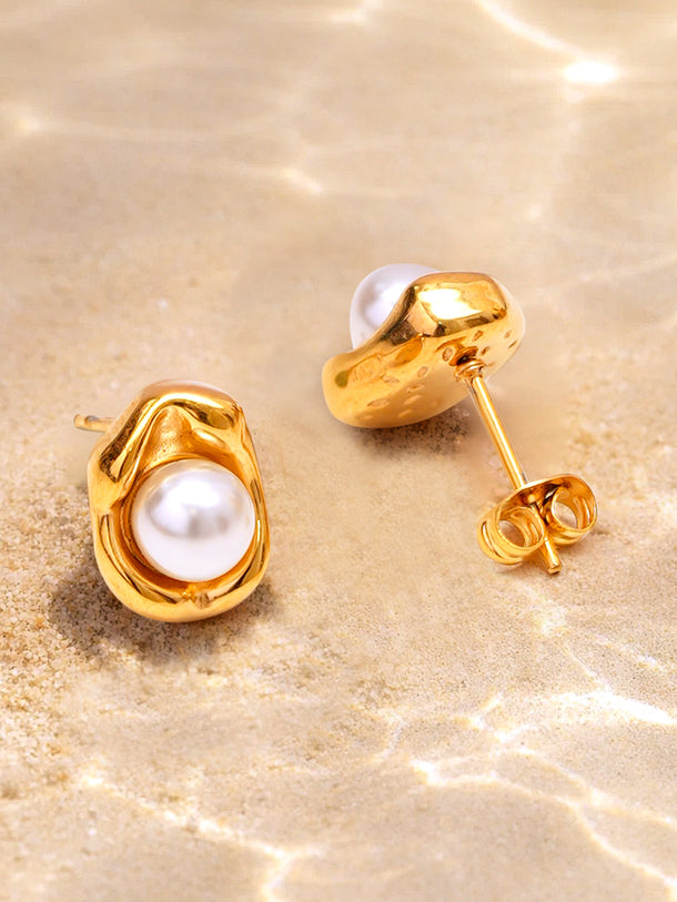 Demi Fine 18K Gold Plated Pearl Centered Stud Earrings | Anti Tarnish