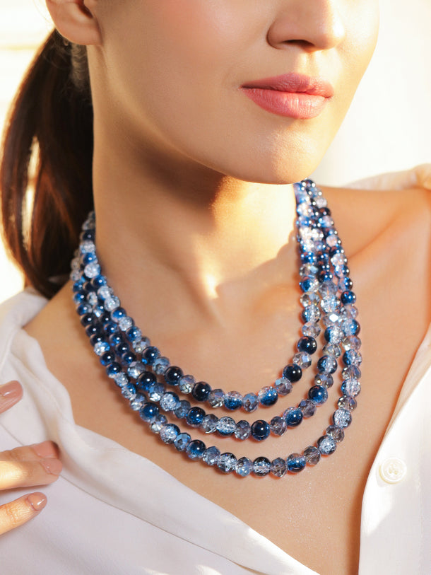 White & Blue Layered Beaded Necklace