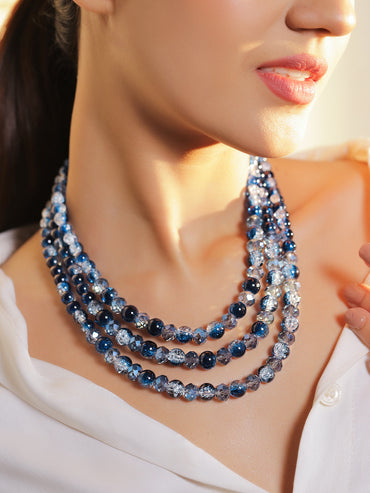 White & Blue Layered Beaded Necklace