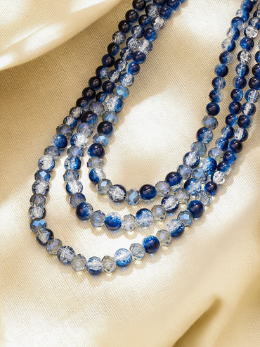 White & Blue Layered Beaded Necklace