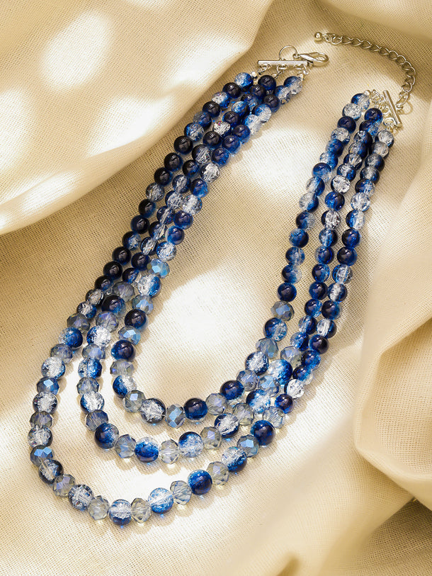 White & Blue Layered Beaded Necklace