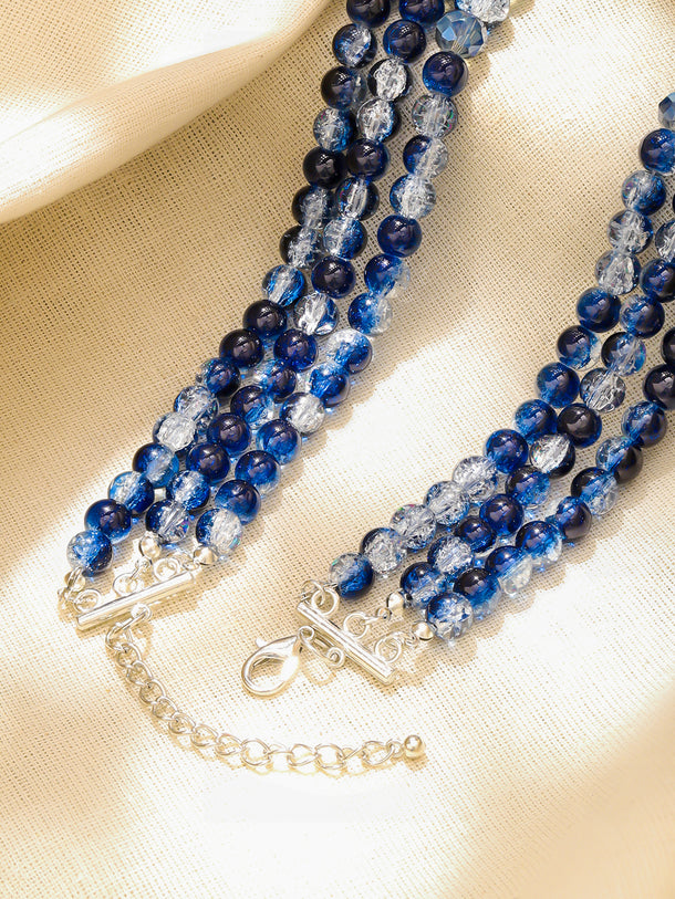 White & Blue Layered Beaded Necklace