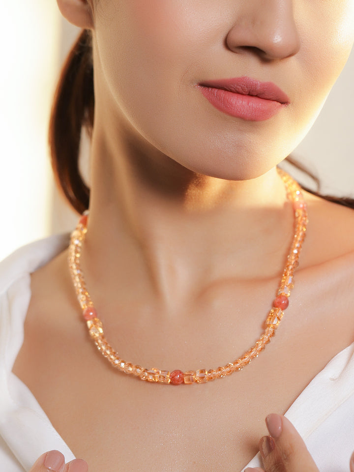 Rubans 18K Gold-Plated Brass Golden & Coral Crystal Beaded Statement Necklace