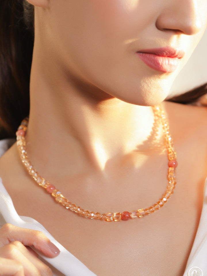 Rubans 18K Gold-Plated Brass Golden & Coral Crystal Beaded Statement Necklace