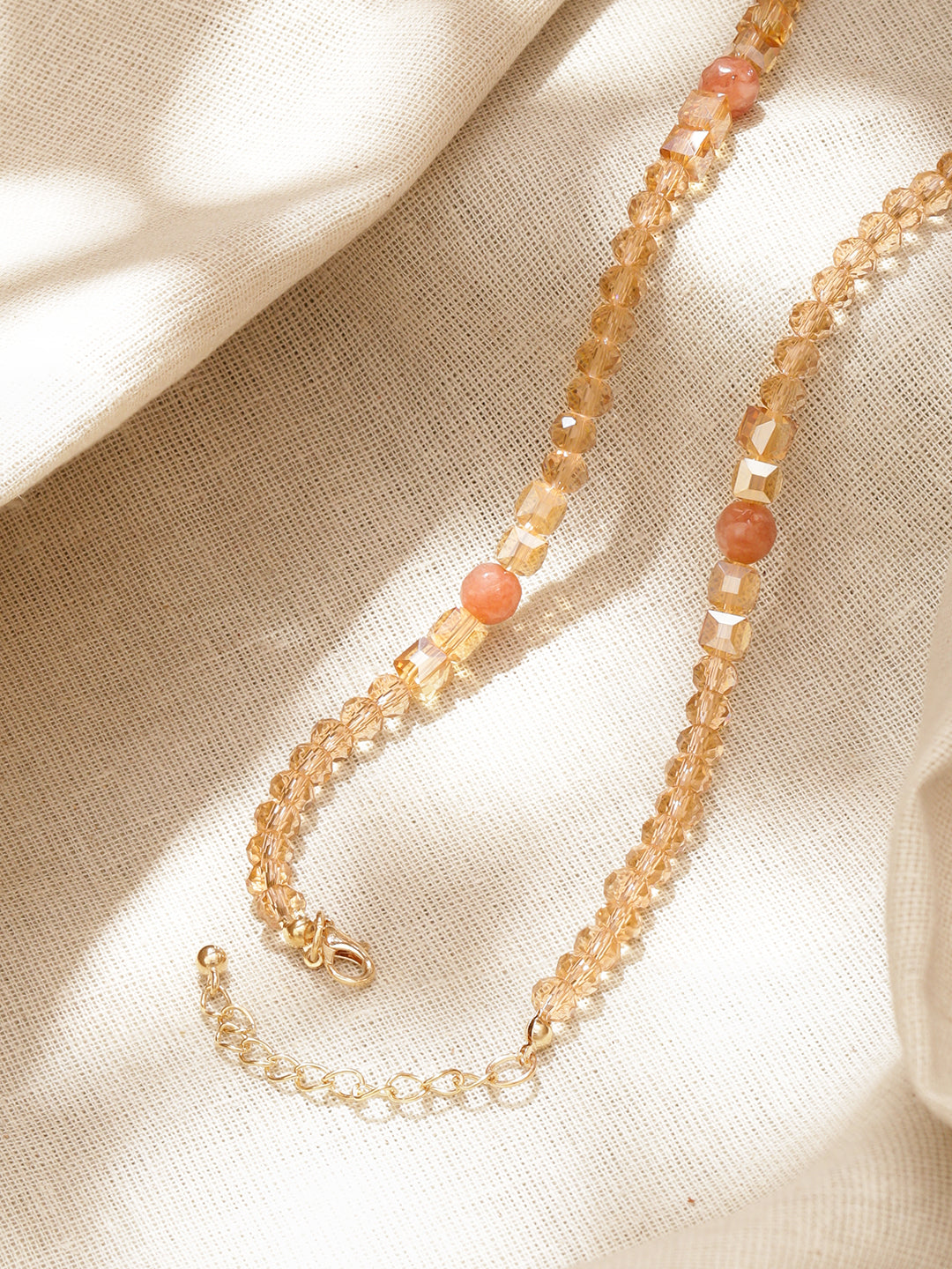 Rubans 18K Gold-Plated Brass Golden & Coral Crystal Beaded Statement Necklace