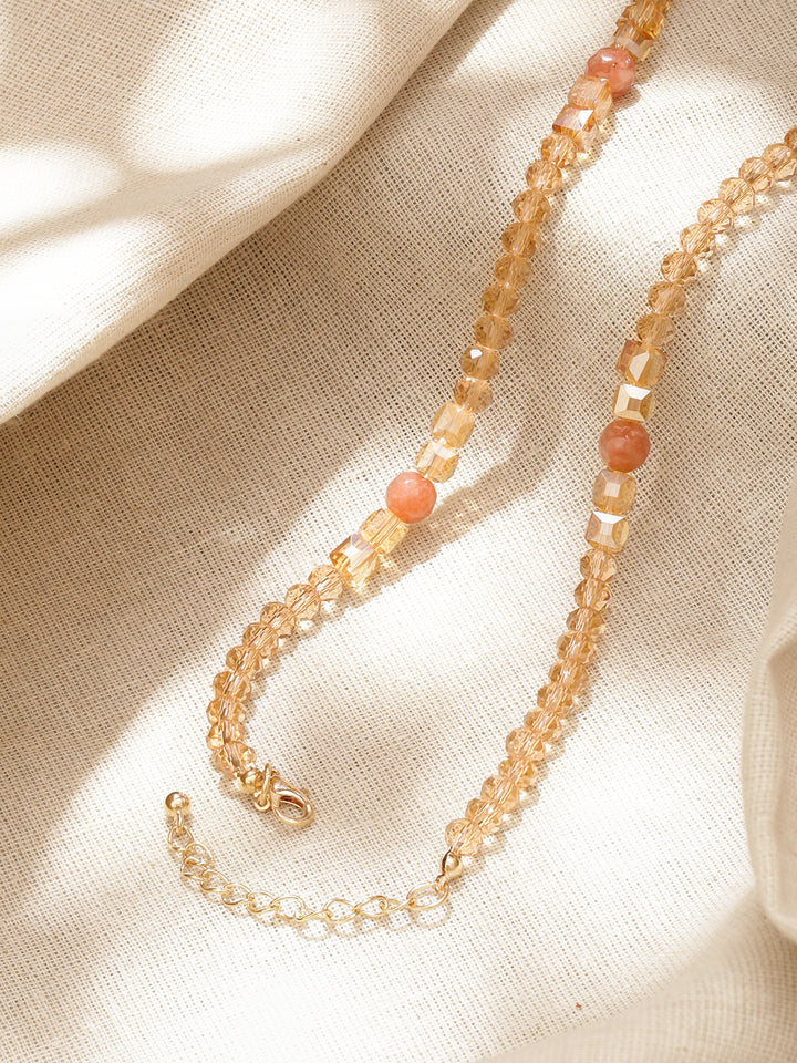 Rubans 18K Gold-Plated Brass Golden & Coral Crystal Beaded Statement Necklace