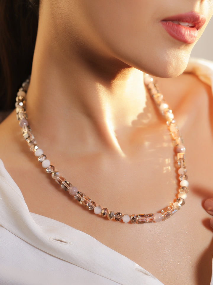 Rubans 18K Gold-Plated  Dual-Tone Ivory, Champagne & Smoky Grey Crystal Beaded Necklace