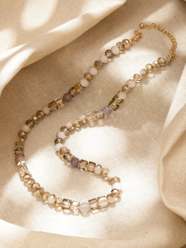 Rubans 18K Gold-Plated  Dual-Tone Ivory, Champagne & Smoky Grey Crystal Beaded Necklace
